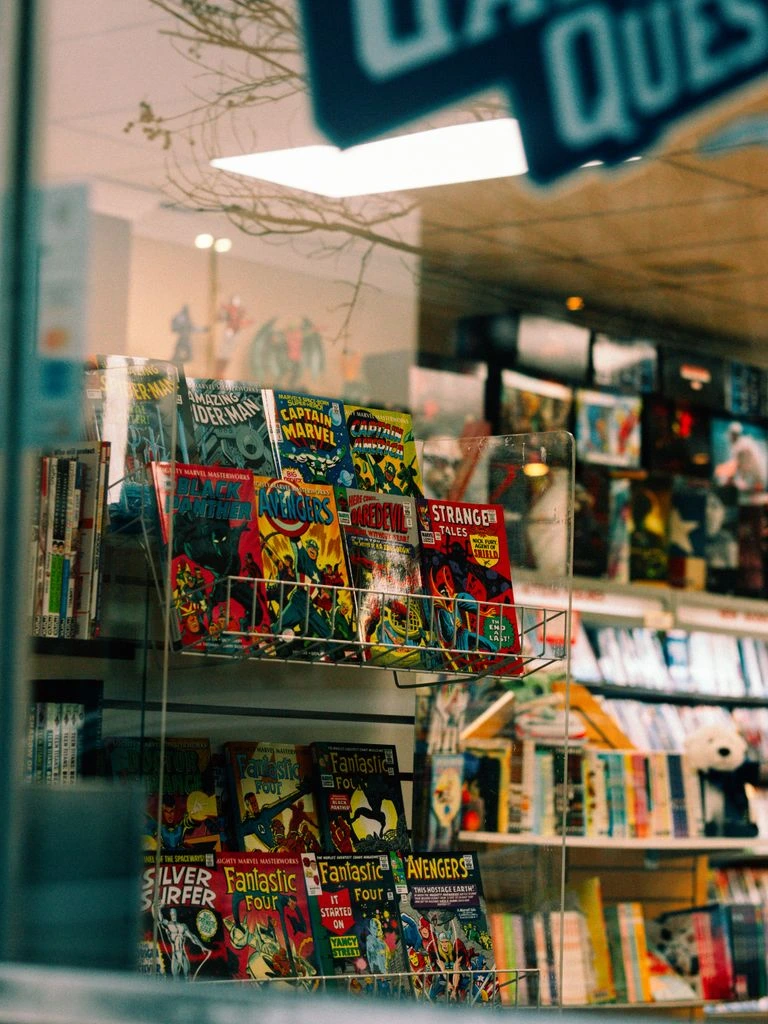 Single new superhero comic issue standing upright