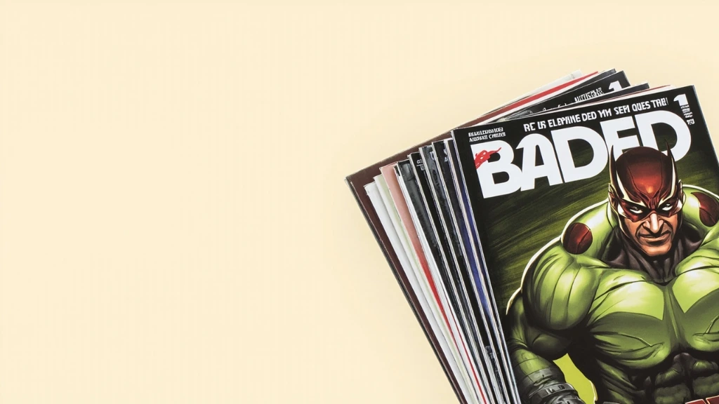 A stack of comic book issues fanned out on a cream backdrop